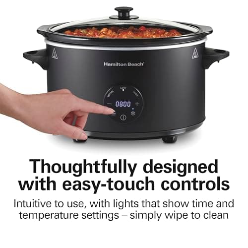Hamilton Beach 6 Quart Set & Forget Programmable Slow Cooker with Defrost Function, Flexible Programming, Adjustable Countdown Timer, Large Dishwasher Safe Stoneware Crock and Glass Lid, Black (33765) 5