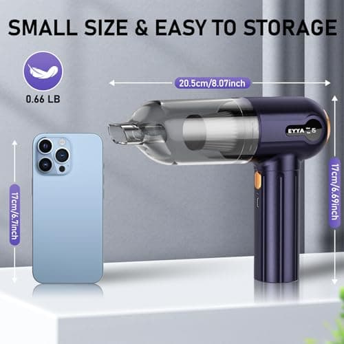 EYYA Handheld Car Vacuum Cleaner Cordless, 15000PA High Power Portable Mini Vacuum & Air Duster, 3 Gear, Digital Display, Hand Held Vacuum Cleaner Rechargeable for Car, Home, Pet Hair 7