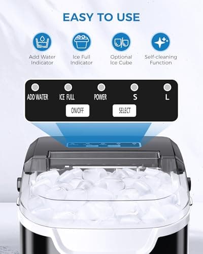COWSAR Ice Maker Countertop, Portable Ice Machine with Self-Cleaning, 26.5 lbs/24Hrs, 8 Ice Cubes in 6 Mins, Ice Basket and Scoop, Ideal for Home, Kitchen, Bar, Camping 6