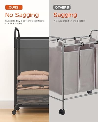 CASAMAYA Laundry Basket with Wheels, 2-Section Rolling Laundry Hamper, Laundry Sorter with Removable Liner, Steel Frame with Handle, 95L, 23.6 x 13 x 25.2 Inches, Black, LHC120B01 9