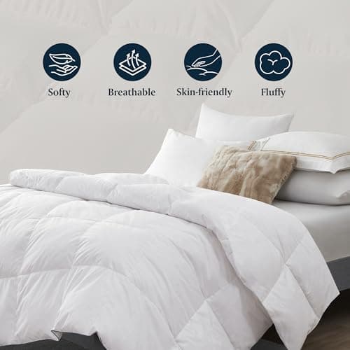 Serta Down Fiber Comforter Queen Size-All Season Duvet Insert, Luxury Fluffy Bed Comforter 100% Cotton 300 Thread Count Shell, Down Feather Fiber 500 Fill Power with Corner Taps, White 90x90inch 6