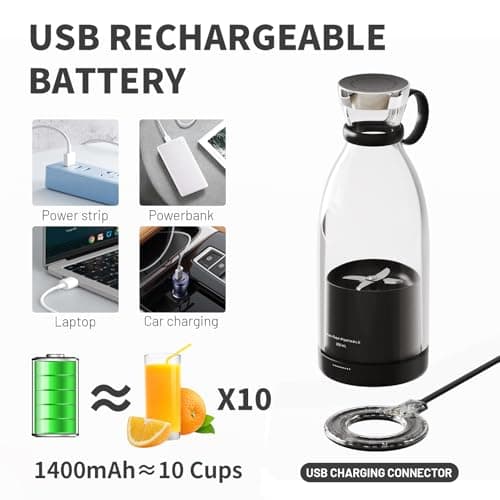 OTPEIR Portable Blender for Shakes and Smoothies with 11.83 Oz Travel Cup and Lid,Durable Stainless Steel Blades for Juice Blending Performance, Black 6