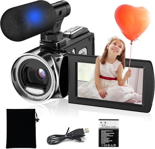 Rumyums Video Camera Camcorder, 4K Camcorder 48MP 18X Digital Video Camera for YouTube 3.0'' 270 Degree Rotation Screen Video Recorder Vlogging Camera with Microphone and 32G Card