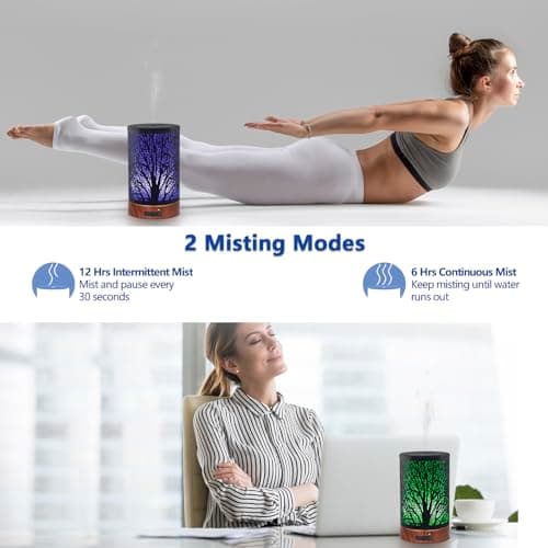 EQUSUPRO Essential Oil Diffuser 150ml Black Metal Aromatherapy Oil Diffuser Ultrasonic Cool Mist Diffuser with Auto Shut-Off Protection,7 Colors Changed LED for Home Office SPA Yoga (A-Tree) 5