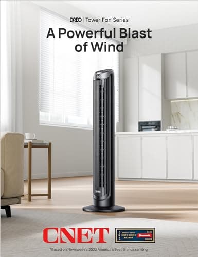 Dreo Tower Fan for Bedroom, 90° Oscillating Fans that Blow Cold Air, 5 Speeds, 4 Modes with 26ft/s Velocity, 12H & 28dB Quiet Timer, Remote, Touch, 40" Standing Floor Fan for Home Office, Black 7