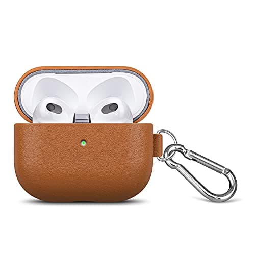 LOPIE Leather Case with Clip for AirPods 3 (Released in 2021), Handmade Case Fully-Wrapped with Full-Grain Leather, Protective Hard Cover for Gen 3 AirPods (Not for AirPod Pro 3rd Generation), Blue