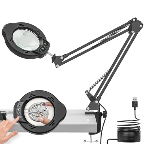 Magnifying Glass with Light and Clamp, 15X 10X Desk Magnifying Lamp, 84 LED Real Glass Lens Magnifier, 5 Color Modes Stepless Dimmable, Adjustable Hands Free Table Lamp for Repair Crafts Hobby Sewing