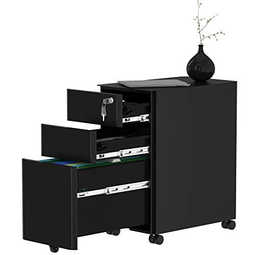 YITAHOME 3-Drawer Metal Filing Cabinet Office Drawers with Keys, Compact Slim Portable File Cabinet, Pre-Built Office Storage Solution for A4/Letter/Legal, Black 8