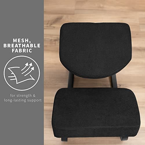 DRAGONN by VIVO Wooden Rocking Kneeling Chair, Ergonomic Rocker Stool for Home and Office, Angled Posture Seat, Black Frame, Black Cushions, DN-CH-K04RB 5