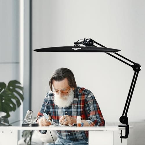 Bemelux LED Desk Lamp with Clamp,Dimming Task Lamp for Reading Desktop Office Workbench Table Architect Sewing Study Home Craft,Bright 117PCS LEDs,2200 Lumens 20 Inch Metal Swivel Arm Work Lamp(Black) 6