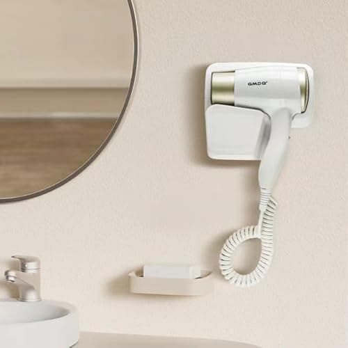 Wall Mounted Hair Dryer for Bathroom - 110V Professional Blow Dryer with Fast Drying Salon Motor, Heavy Duty Wall Mount Hairdryer with Stand Rack, Includes Screws+Adhesive 7