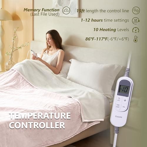 Cozorbt Heat Blanket 50”x60” Throw,Soft Flannel & Sherpa Reversible Electric Blanket with 10 Heat Settings,12 Timer Setting and 3 Hours Auto-Shut Off,ETL Certified Machine Washable,Pink 5