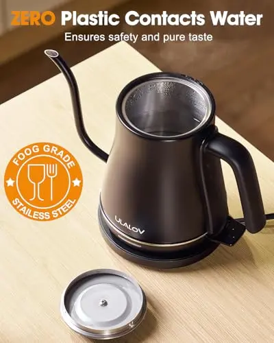 Ulalov Electric Kettle 1L Gooseneck Water Kettle Quick Heating for Pour Over Coffee & Tea, Stainless Steel Hot Water Boiler with Auto Shut-Off, Boil Dry Protection, Matte Black,1200W 5