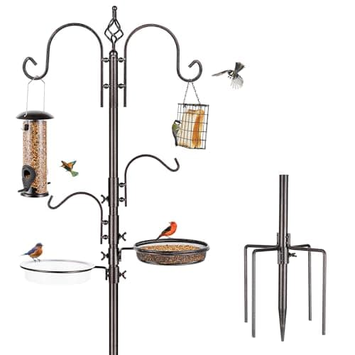Deluxe Bird Feeding Station Kit With Multi Feeder Hanging Pole, Metal Suet Feeder, Bird Bath, Mesh Tray for Attracting Wild Birds and Planter Hanger (1 Pack)