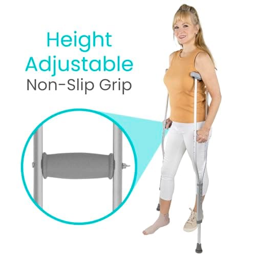 Vive Crutches for Adults - Pair of Adjustable, Lightweight, Aluminum Walking Crutches - Accessories Fits Heights- 3 Sizes for Youth, Adults, Tall People - Supports up to 300 Pounds (Tall) 8