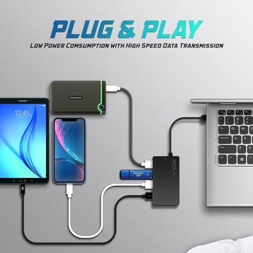 USB 3.0 Hub, 4-Port USB Hub, USB Splitter, Ultra Slim Mini 0.6ft Multiport Extended Data Cable for PC, MacBook, PS4, PS5, Xbox, Keyboard, Mac, Laptop, Printer, Mouse [USB Adapter, USB Extender] 8