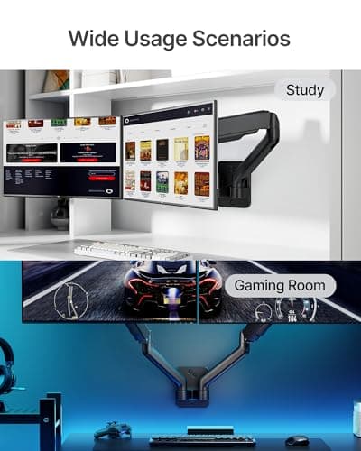 monTEK Dual Monitor Wall Mount for 17 to 32 inch Flat/Curved Screens, Each Holds to 19.8 lbs, Full Motion Adjustable Mechanical Spring Monitor Arm, 75x75/100x100 VESA Wall Mount, Black 8