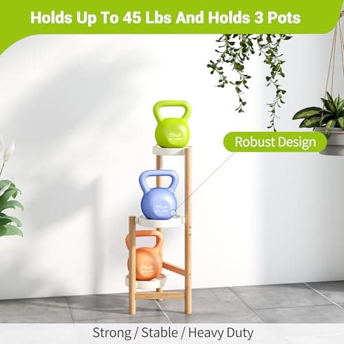 BMOSU Plant Stand For Indoor Outdoor Bamboo 3 Potted Holder Shelf Plant Rack Plants Corner Plant Shelf Plant Display Rack(White) 4