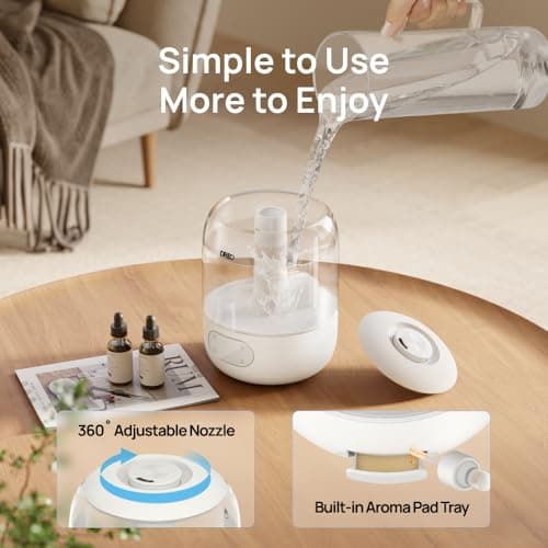 DREO Humidifiers for Bedroom, 3L Top Fill 30H & 26dB Quiet Runtime for Large Room, Cool Mist Ultrasonic Humidifier with Humidity Sensor, Night Light for Home, Baby, Nursery, Plants, New Edition 7