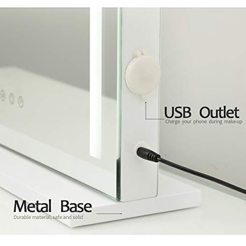 iCREAT Vanity Mirror with Light, Wall Mounted Hollywood Makeup Mirror with Dimmer, Tabletop Mirrors for Makeup, Touchscreen Control Mirror with USB Outlet, White 7