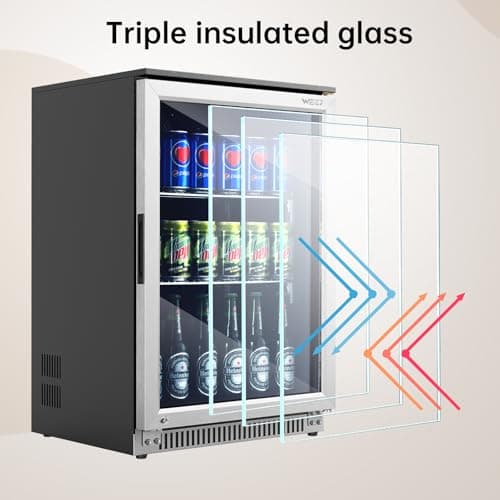 Weili 20 Inch Built in Beverage Refrigerator with Lock, Under Counter or Freestanding 120 Can Soda Beer Drink Cooler Fridge with Stainless Steel and Glass Door 5
