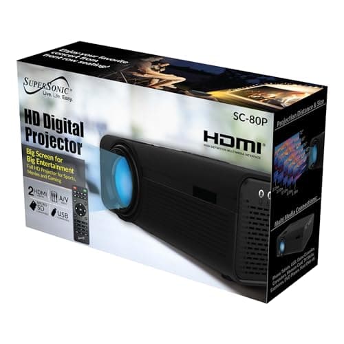 Supersonic SC-80P HD Digital Projector, 1080p Resolution, 2000 Lumina LED Lamp, True Colors, Powerful Sound, VGA/2 HDMI/USB2.0/ Micro SD Card & AV Input, for Home Theater and On-the-Go Entertainment. 7