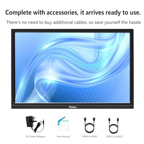 Pisichen Portable Monitor 17.3 Full HD 1920x1080P Large Computer Display IPS Screen HDMI USB TypeC External Travel Monitor for Laptop PC Xbox Switch Ras Pi, Built-in Speakers & Kickstand 5