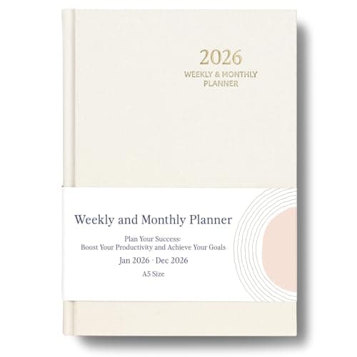 2026 Planner - Weekly and Monthly Planner, January 2026 - December 2026, Linen Hardcover, 2026 Calendar Planner Book with Tabs, Aesthetic, Perfect for Office Home School Supplies (Beige, A5)