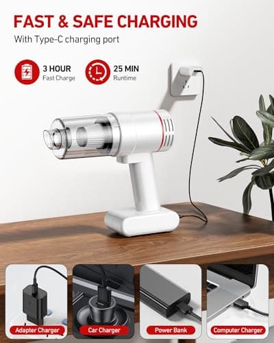 CSCL Handheld Car Vacuum Cleaner Cordless, 15000PA Powerful Suction Car Vacuum High Power Cleaner with LED Light & Multi Accessories, Portable Mini Hand Held Car Vacuum Cleaner for Car Home Office 5