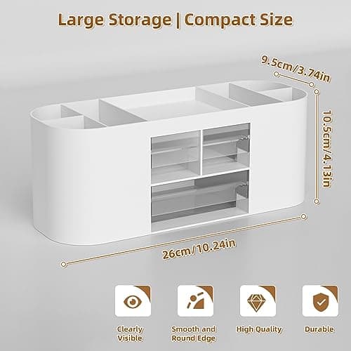 Marbrasse Desk Organizer Pen Holder for Desk with 3 Drawers, Multi-Functional Pencil Holder, Desk Organizers and Accessories with 7 Compartments for Home, School, Classroom(White) 5
