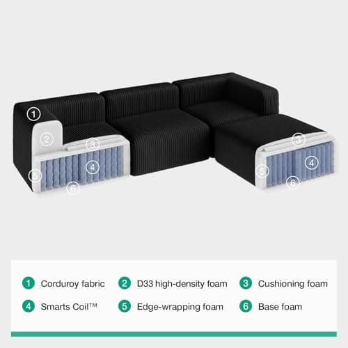 Novilla 106" Modular Sectional Sofa, Modern Cloud Sectional Couch with Smarts Coil® Support, U-Shape Boneless Couch for Living Room Apartments Bedroom, No Assembly Required (3 Seat w/ 2 Ottoman) 8