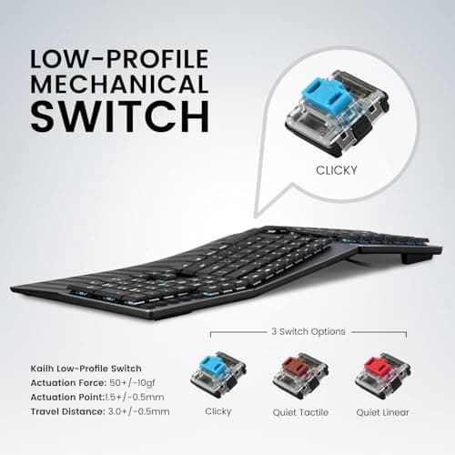 Perixx PERIBOARD-535BL Wired Ergonomic Mechanical Full-Size Keyboard - Low-Profile Blue Clicky Switches Programmable Feature with Macro Keys Compatible Windows and Mac OS X US English, Black 7