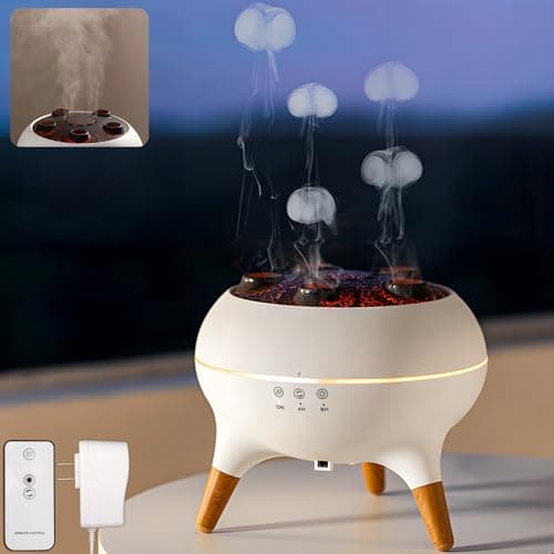 Holwim Essential Oil Jellyfish Diffuser, Aromatherapy Diffuser, 250ml Ultrasonic Cool Mist Humidifier, Music Sync Jelly Fish Diffuser with 7 Colors Light, Remote, Timer for Home Office (White)