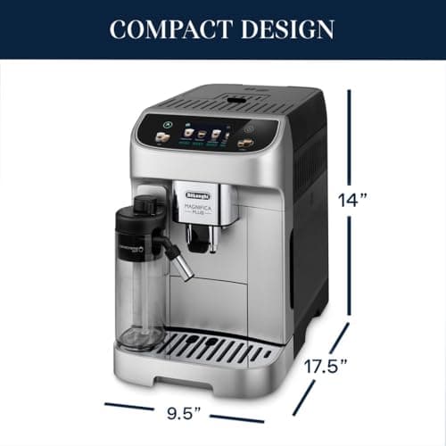 De'Longhi Magnifica Plus Fully Automatic Espresso Machine - Brew 18+ One Touch Coffee Recipes for up to 4 User Profiles, Automatic Milk Steam Wand & Built-in Grinder, Touchscreen Display 6