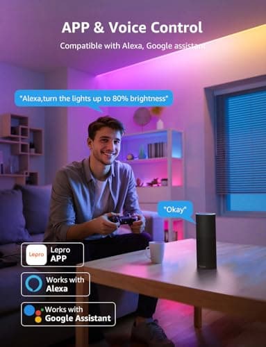 Lepro S1 AI LED Strip Lights for Bedroom - 50ft Smart RGB Light Strips with IC and Rainbow Chasing Effects, Color Segment DIY, Personalized Al Lighting Designer, No Remote, 2.4G Wi-Fi & Bluetooth 6