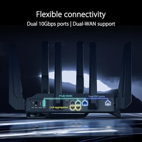 ASUS RT-BE96U BE19000 802.11BE Tri-Band Performance WiFi 7 Extendable Router with 6GHz Support, Dual 10G Port, 320Mhz, Lifetime Internet Security, MLO, Multi-RU Puncturing, AiMesh Support 6