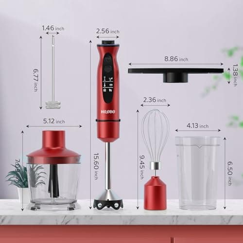 HOVOBO Immersion Blender Handheld 1000W Powerful Scratch Resistant Hand Blenders for Kitchen, Stick Blender Immersion 12 Speed and Turbo Mode, Low-Noise, Beaker Chopper Whisk Milk Frother 7