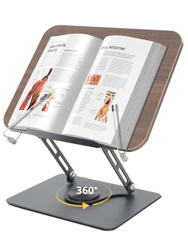 SUNBABA Adjustable Book Stand for Reading with 360° Rotating Bases,Book Holder Foldable Designs with Elastic Clips,Multifunctional Display Stand for Magazines,Tablets,Laptops,Cookbooks(Black)