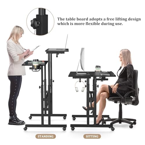 Enayplon Small Standing Desk with Wheels, Mobile Stand Up Desk, Portable Standing Table on Wheels for Walking Pad, Rolling Computer Desk Adjustable Height, Tall Table 6