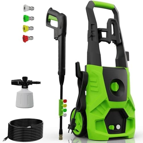 Electric Pressure Washer - 4500 PSI, 2.8 GPM High Power Washer Electric Powered with 35FT Power Cord, 4 Nozzles, Foam Cannon for Cleaning Cars, Driveways, Patios, Gardens, and Outdoor Surface, Green