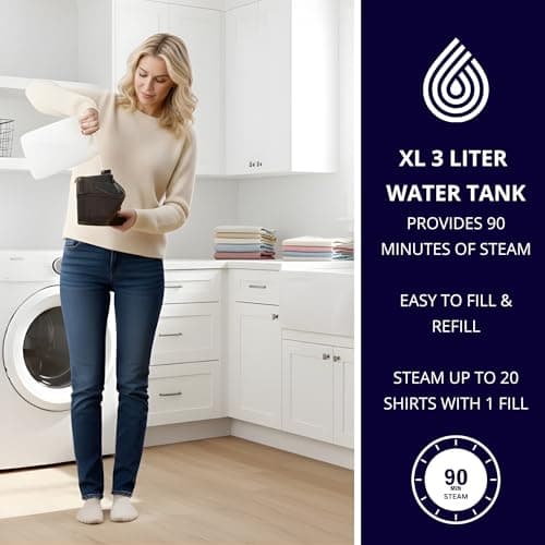 SALAV Heavy Duty Commercial Full-Size Garment Steamer with Foot Pedals and Extra Large 3L (101.5 oz) Water Tank, 1800 watts of Poweful Steam (Navy) 9