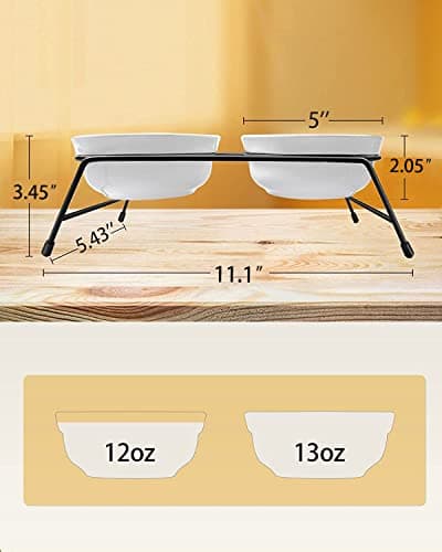 Anti-Vomiting Raised Cat Bowls - 2 × 13 oz Ceramic Cat Food & Water Bowls with Non-Slip Stainless Steel Stand, Dishwasher Safe for Indoor Cats 9