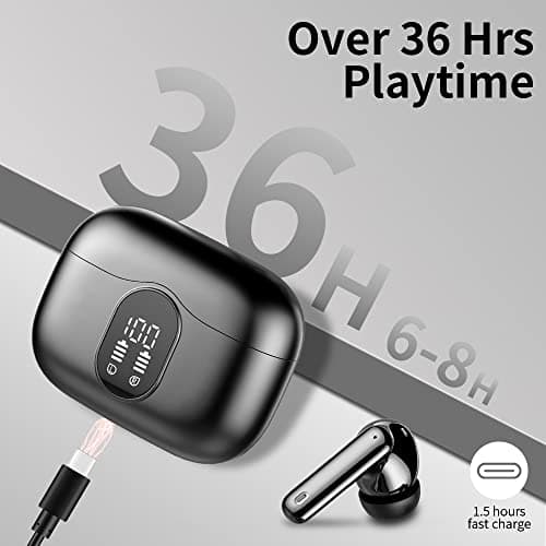Wireless Earbuds, Bluetooth 5.4 Headphones Bass Stereo, Ear Buds with Noise Cancelling Mic LED Display, IP7 Waterproof in Ear Earphones, 36H Playtime for Laptop Pad Phones Sports Workout, Black 7