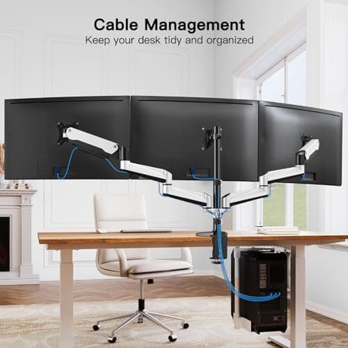 HUANUO Triple Monitor Stand - Full Motion Articulating Monitor Mount Fit Three 17 to 32 inch LCD Computer Screens with Clamp, Grommet Kit 7