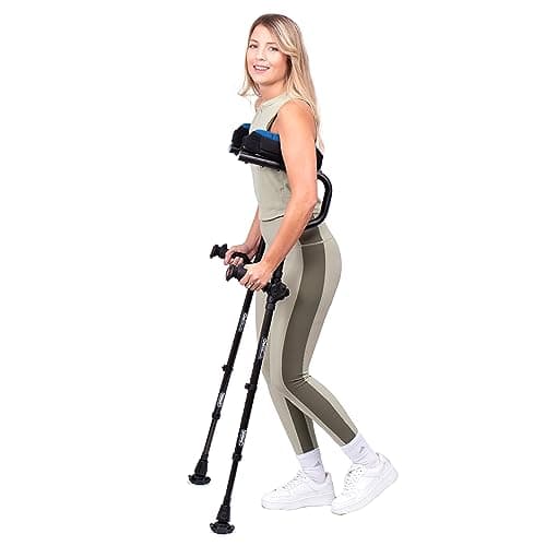 Ergobaum Dual Underarm Crutches for Adults (1 Pair-2 Units) NSN Military Certified, Triple Shock Absorption, Foldable, Adjustable 5'–6'6", Supports Up To 380 lbs | Ergonomic Padded Arm Support (Black)
