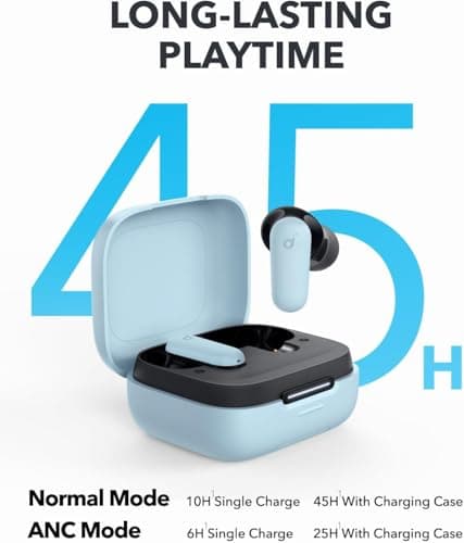 Soundcore P30i by Anker Noise Cancelling Earbuds, Strong and Smart Noise Cancelling, Powerful Bass, 45H Playtime, 2-in-1 Case and Phone Stand, IP54, Wireless Earbuds, Bluetooth 5.4 (Blue) 6
