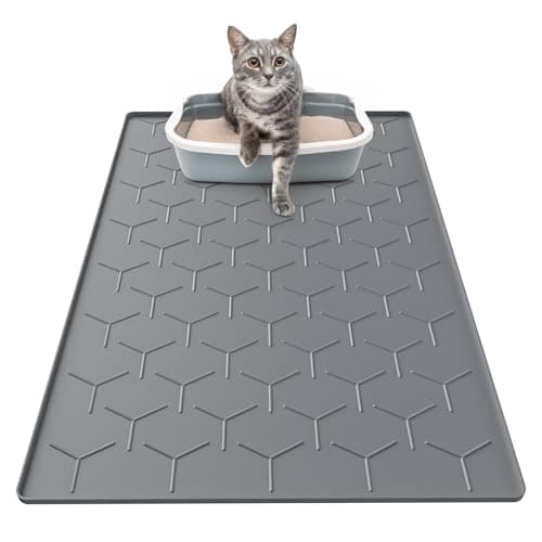 Garoopion Cat Litter Box Mat, Large 34" X 22" Cat Litter Mat, Waterproof Silicone Pad for Floor, Dark Gray