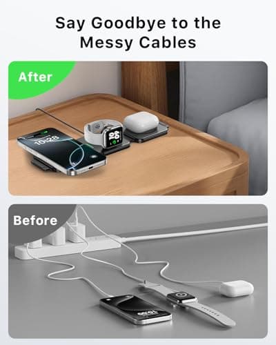 MURPISO 3 in 1 Charging Station for Apple, Foldable Travel Wireless Charger for iPhone 17 16 15 14 13 12 Pro Max Plus, Magnetic Wireless Charging Pad for AirPods, Wireless Charger for iWatch Series 5