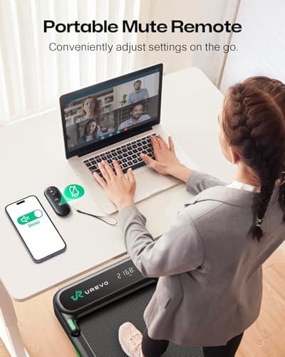 UREVO Strol 2E Smart 2-in-1 Folding Treadmill, Compact Walking Pad with Safety Handle, Plug and Play, Dual LED Display, Workout APP, Walking or Running for Home Office, Remote Included, Flaxen 9