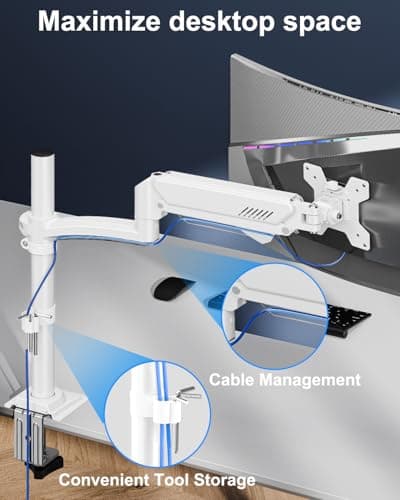 ErgoFocus Single Monitor Mount Holds Max 22lbs, 13-32 inch Monitor Desk Mount, Height Adjustable Tall Monitors Arm, Monitors Stand with Tilt Swivel Rotation, VESA 75 100mm, White, Freelift 7